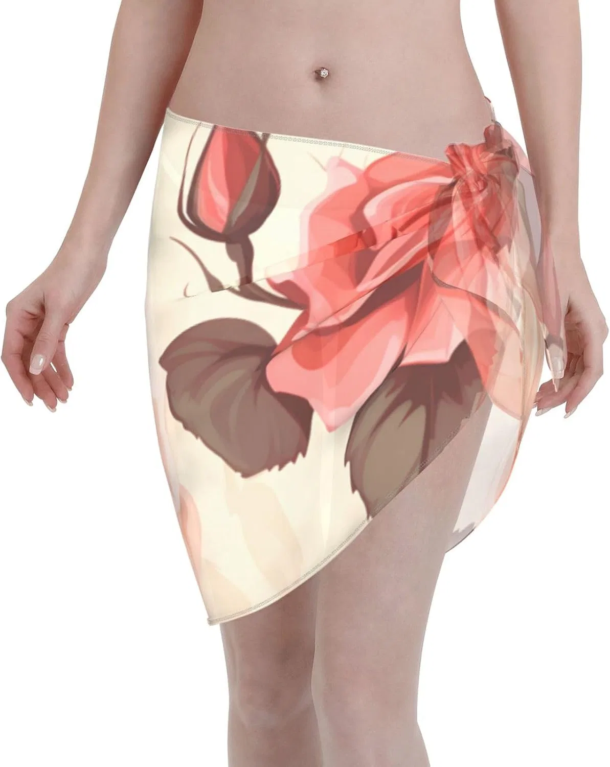 Женское пляжное парео с цветочным принтом, Pink Red Roses Floral