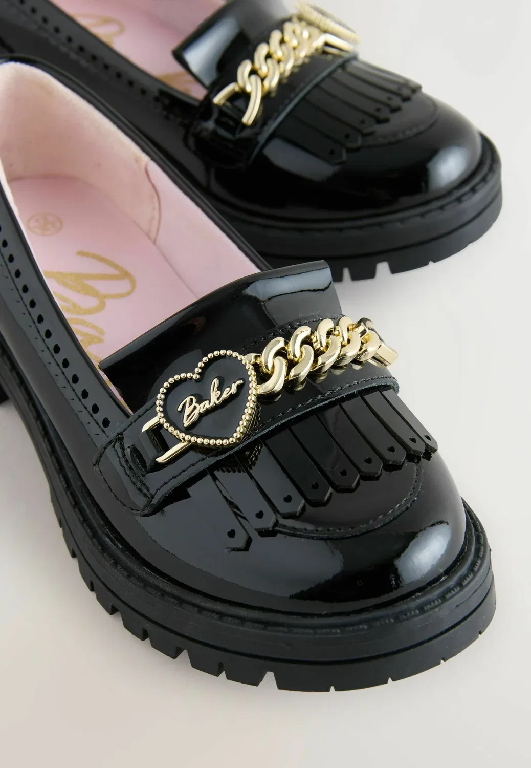 Лоферы стандартного кроя, лакированные, с бахромой, для школы. Без шнурков Baker By Ted Baker, Black — фото 3