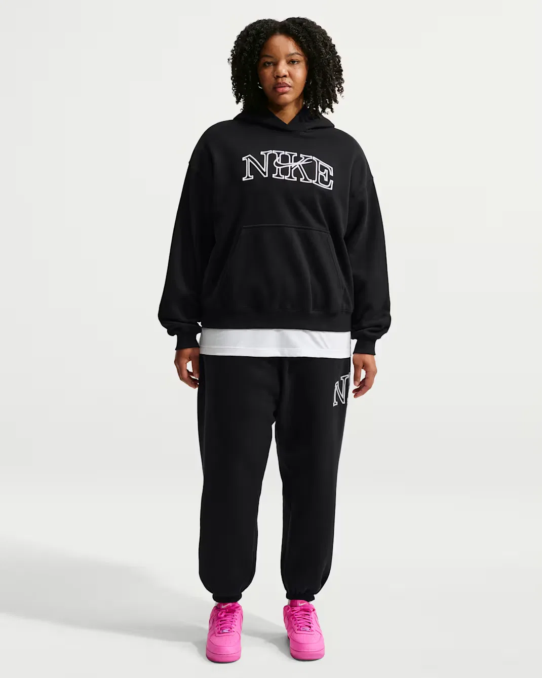 Женская объемная толстовка с логотипом Nike Studio Fleece Medium Weight, Total Black/White — фото 4