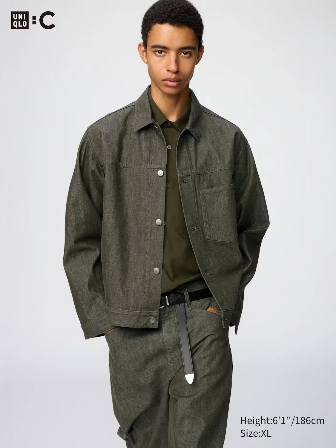 Куртка джинсовая Uniqlo, для повседневной носки, оливковый