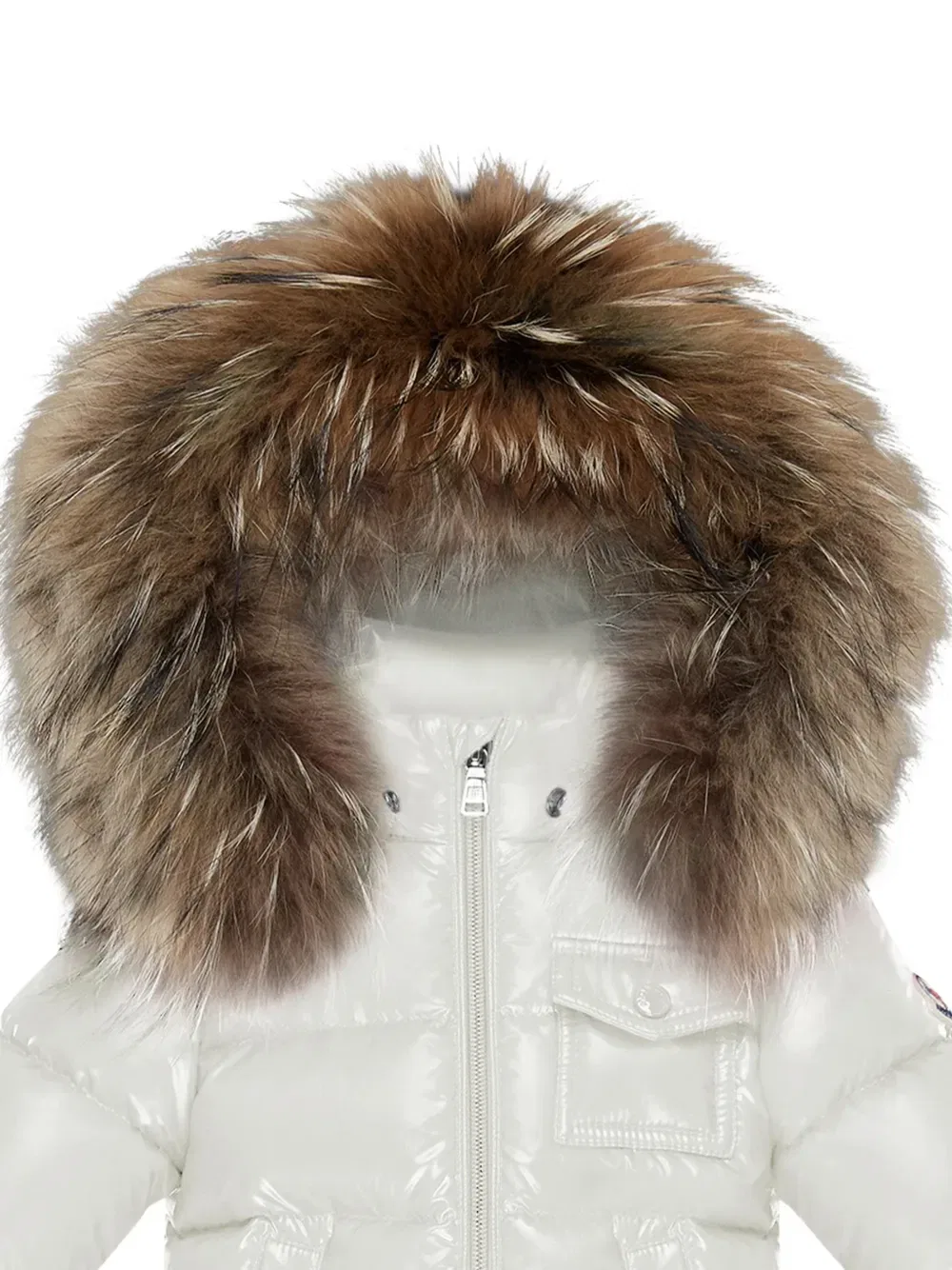 Пуховик с меховой отделкой Moncler Enfant, белый — фото 2