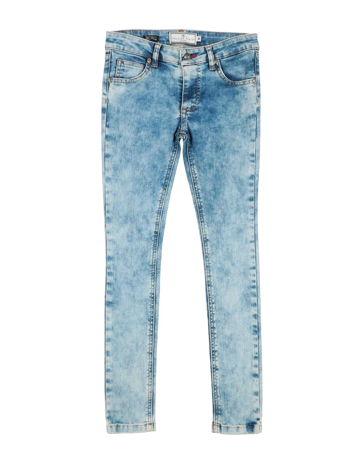 Детские джинсы для девочек с эффектом потертости Philipp Plein, синий