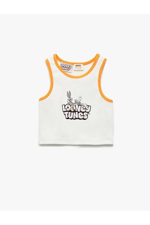 Детская хлопковое майка для девочек Bugs Bunny Printed Ribbed Licensed Crew Neck Crop Undershirt Koton, Ecru