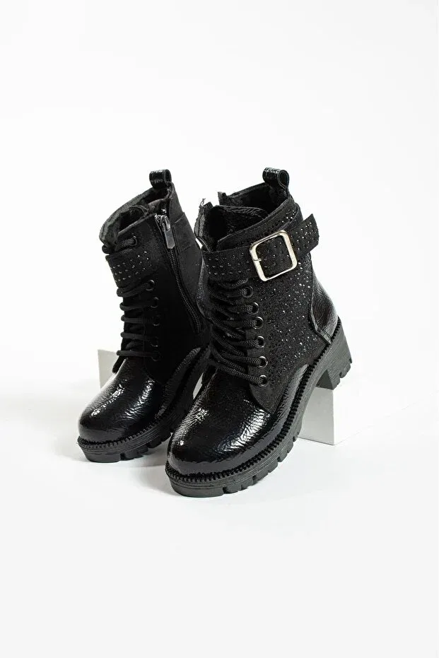 Детские ботинки для девочек с принтом Galya Shoes, Black Rogan Suede