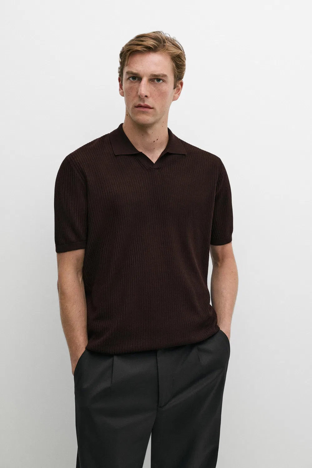 Поло Massimo Dutti Wool Blend Short Sleeve Knit, бордовый