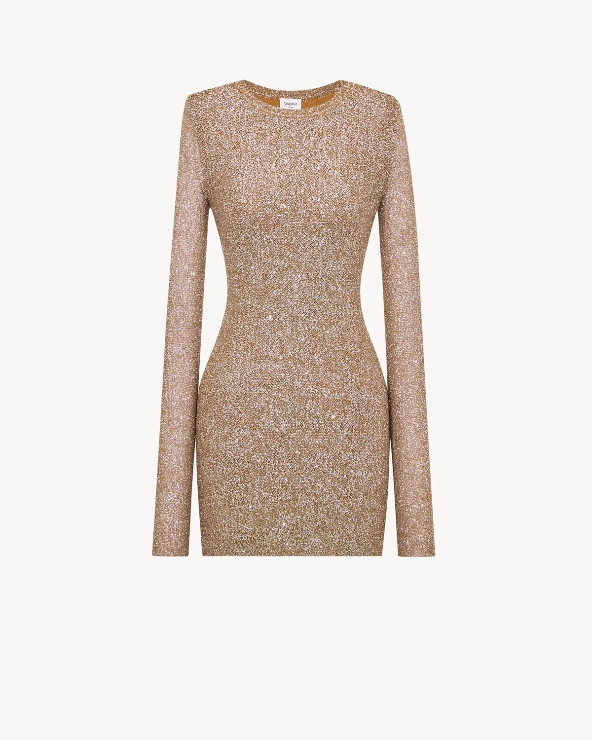 Мини-платье из трикотажа с пайетками SAINT LAURENT, коричневый