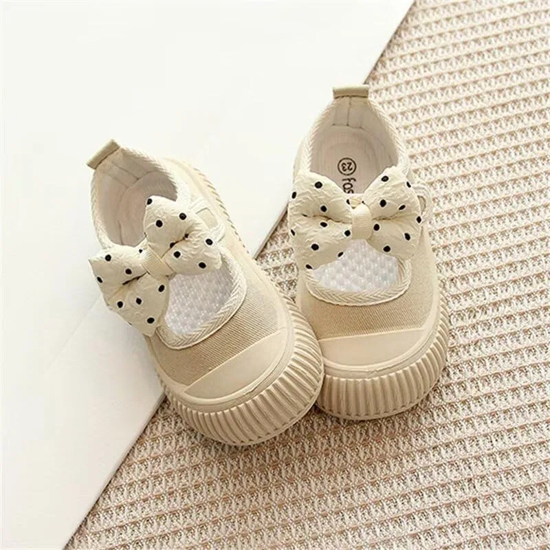 Детские туфли для девочек с бантом Casual Flats Zonkacen, Beige — фото 3