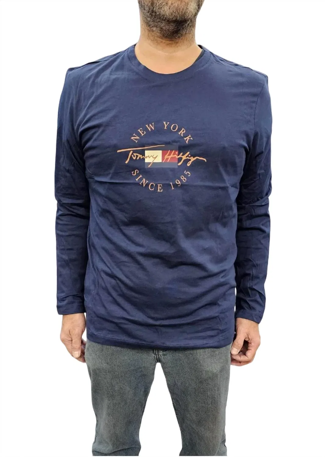 Женская футболка с длинным рукавом хлопковая Tommy Hilfiger, Dark Navy