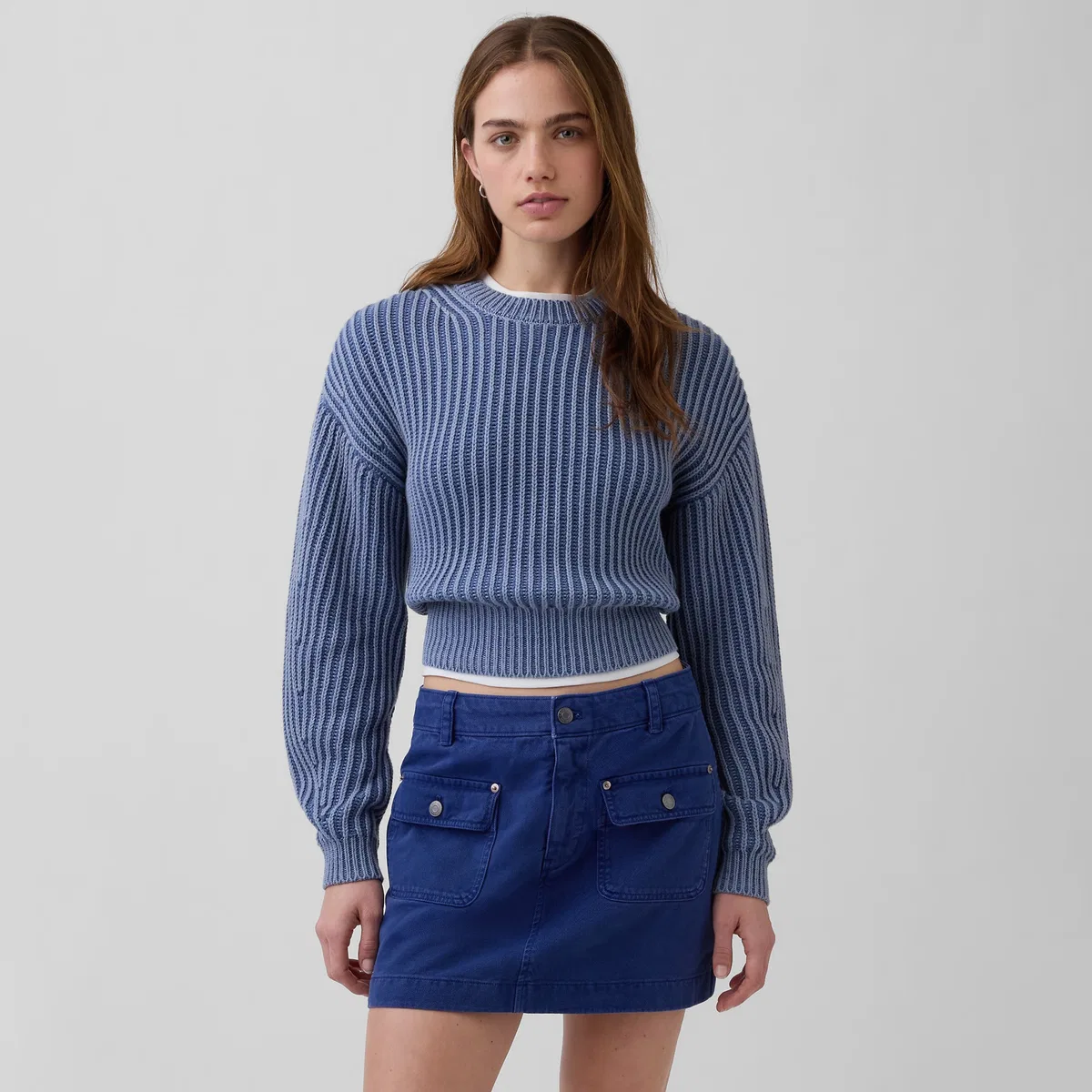 Женский джемпер с круглым вырезом GAP, Gray Blue — фото 4