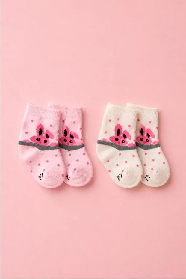 Детские носки с принтом Bunny Dreams Rabbit Patterned Lakoren, Pink — фото 3