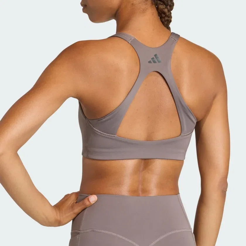 Женский спортивный топ adidas Optime Workout 3-Stripes со средней поддержкой, Charcoal / Black — фото 4