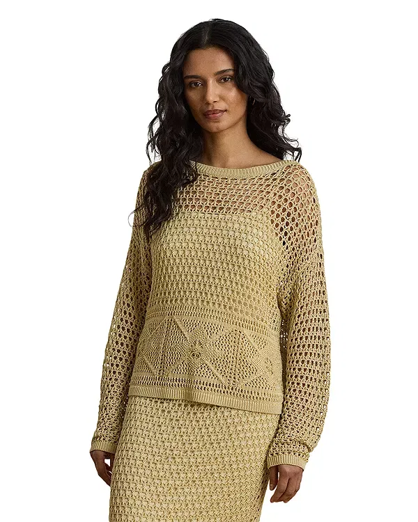 Женский свитер с ажурным узором Pointelle Knit Linen Blend Ralph Lauren, Sand