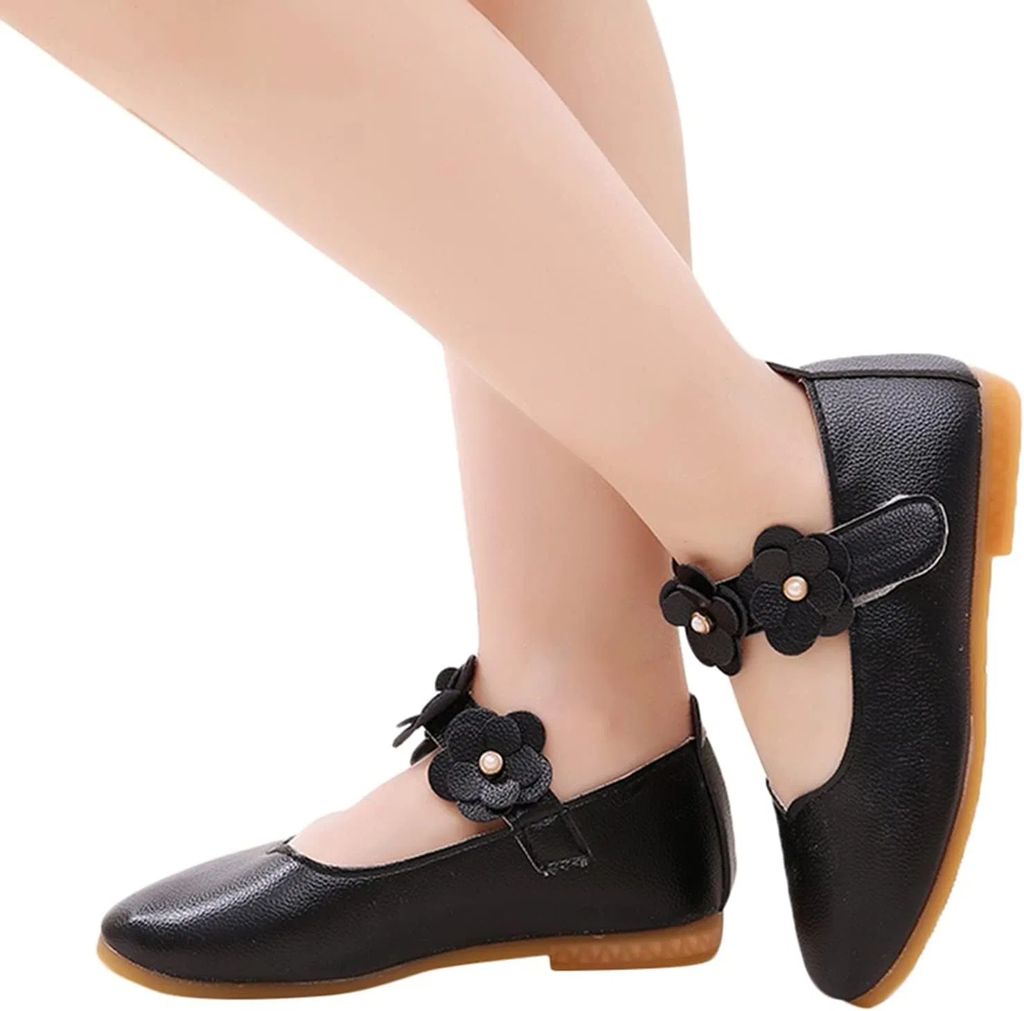 Детские балетки для девочек с цветочным принтом Flower Girl Non-Slip Soft Slip On Princess Dress Shoes, Black — фото 4