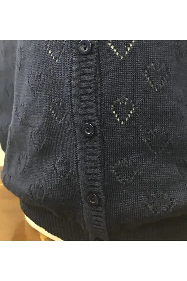 Детский кардиган для девочек с ажурным узором Heart Openwork Cardigan Nonno Kids, Navy Blue — фото 3