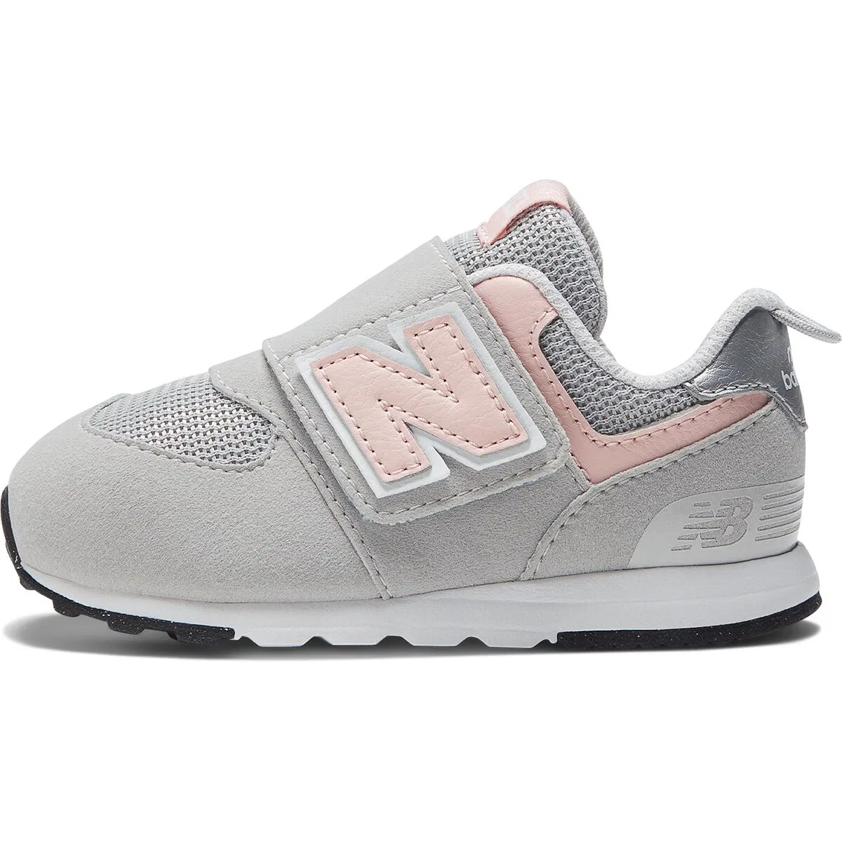 Детские кроссовки для мальчиков на липучке 574 new-b hook & loop shoe New Balance, Rain Cloud/Pink Haze — фото 4