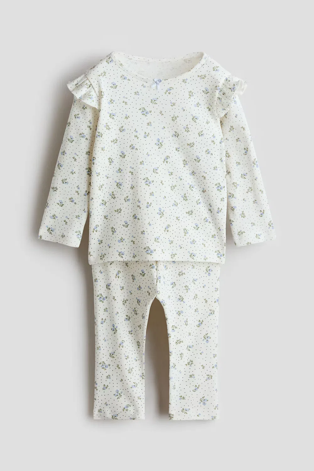 Пижама из набивного хлопка H&M, Cremefarben/Geblümt
