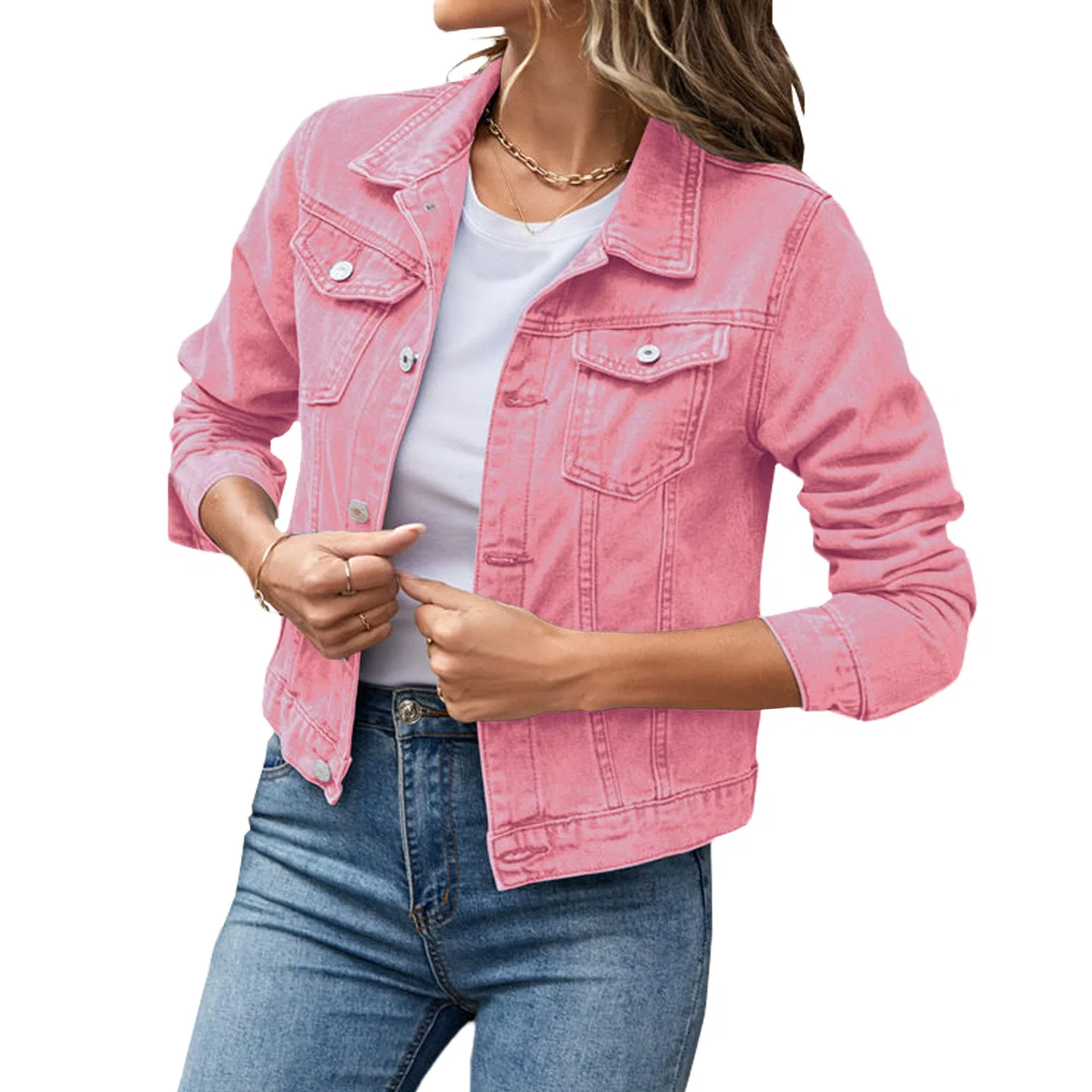 Женская джинсовая куртка с длинным рукавом, стрейч, Slim Fit, Rosa