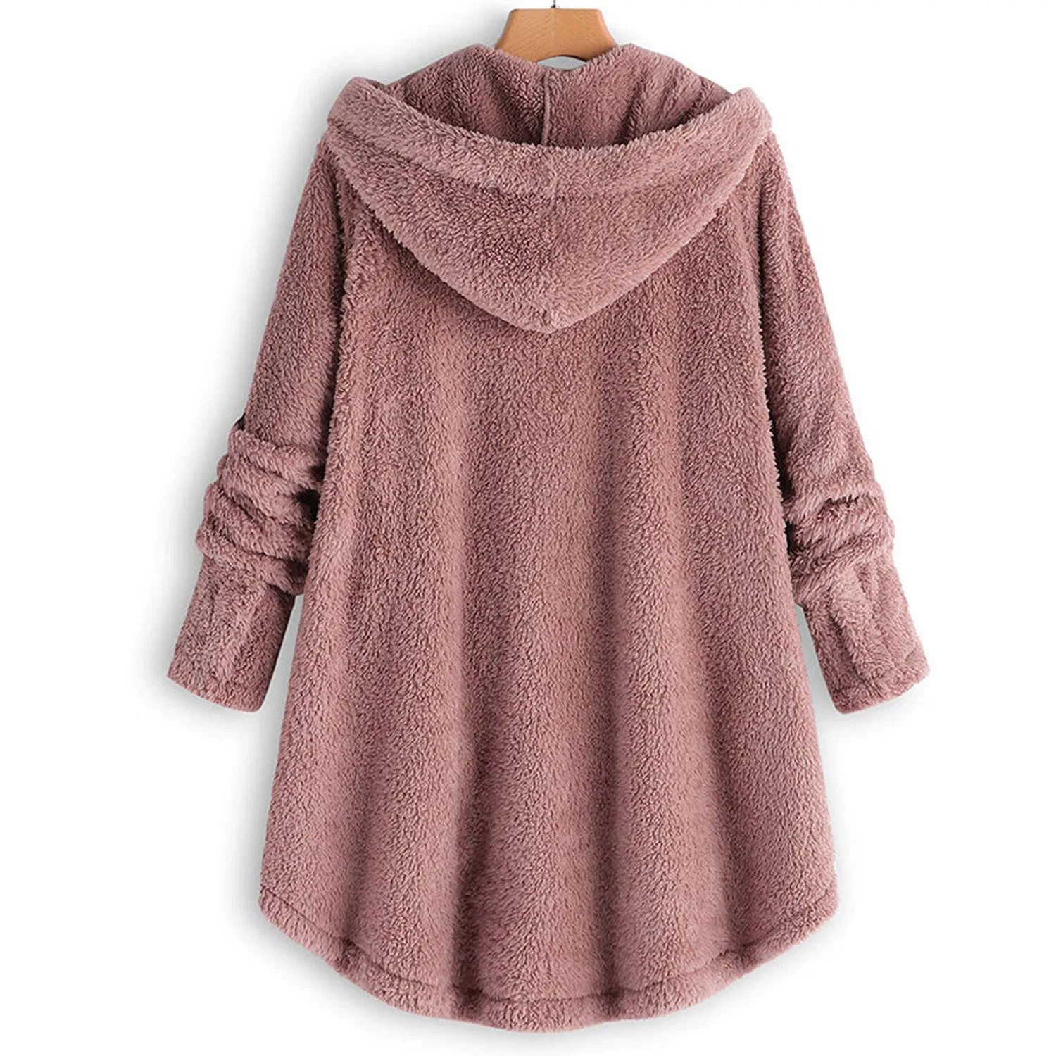 Женское пальто оверсайз с капюшоном из флиса, A35 Rosa — фото 4