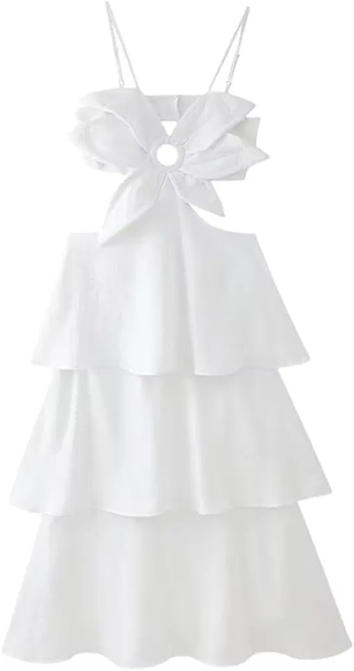 Женское платье с аппликацией и оборками A-line, White