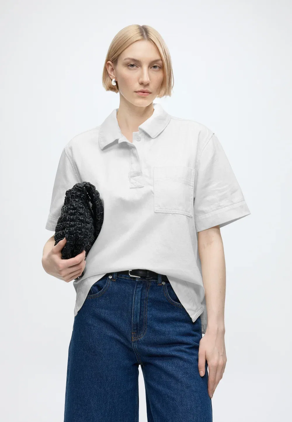 Блузка Lacoste White, на пуговицах, деним, однотонная — фото 4