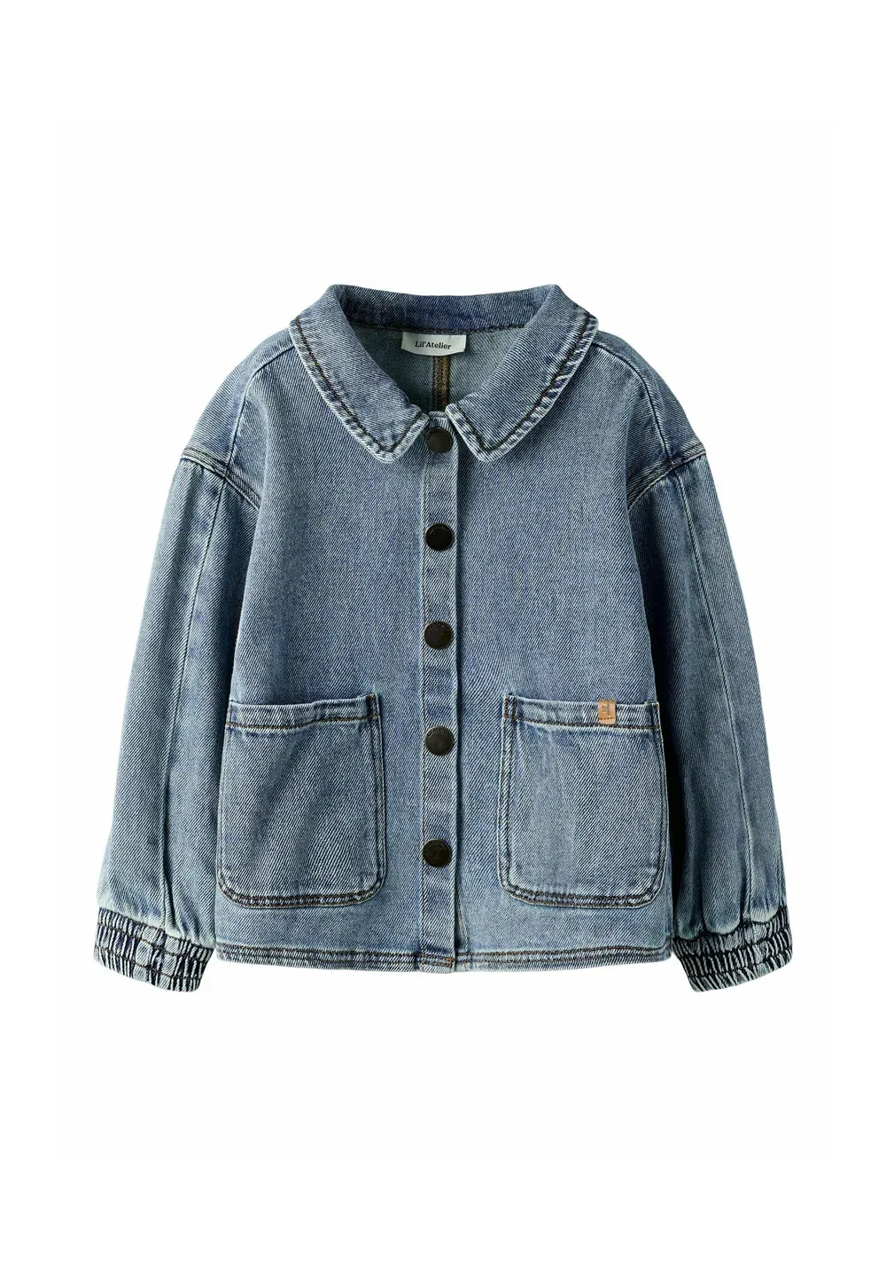 Джинсовая рубашка прямого кроя - блузка на пуговицах Lil' Atelier, Medium Blue Denim