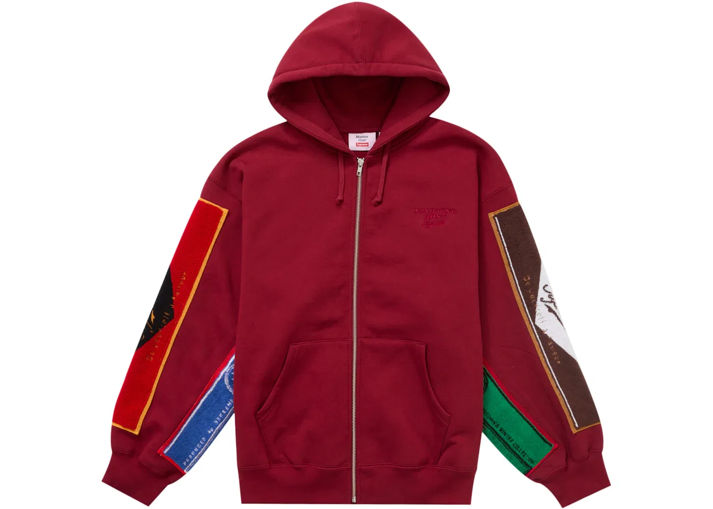 Мужской худи с полным замком и капюшоном с принтом Supreme Martine Rose Towel Zip Up Hooded Sweatshirt, Cardinal — фото 2