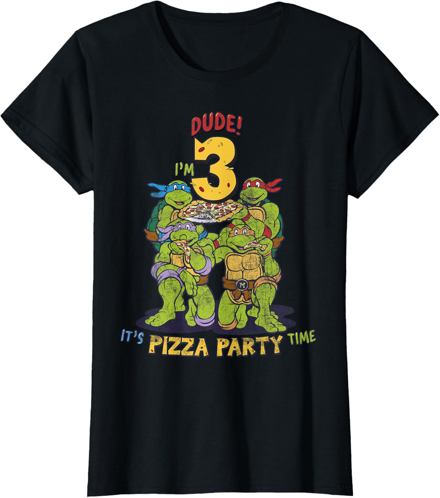 

Женская футболка Teenage Mutant Ninja Turtles I'm 3 Dude Pizza Birthday Party, черный