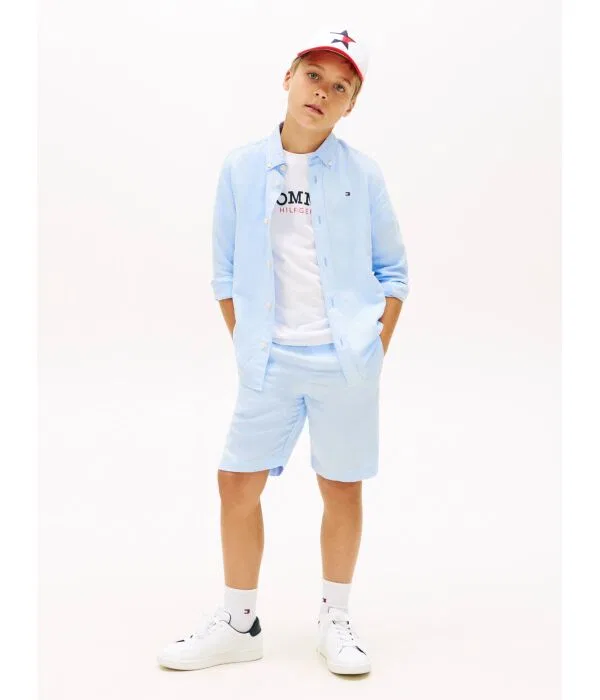 Детская рубашка из льна Tommy Hilfiger, Azzurro — фото 2