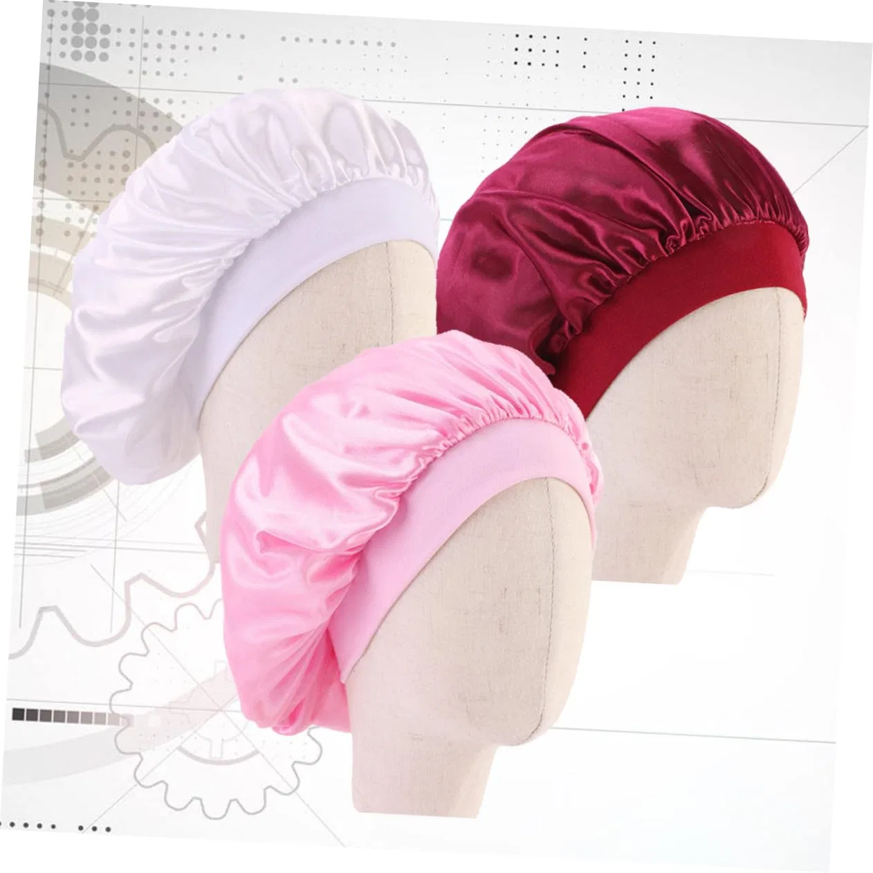 Шапочка для душа Satin, 3 шт, Белый, Розовый, Бургунди Dearmamy — фото 4