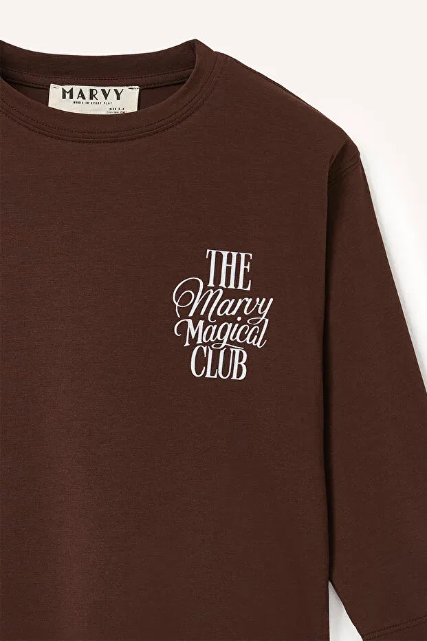 Детская футболка с длинным рукавом с принтом The Magical Club Marvy, Brown — фото 4