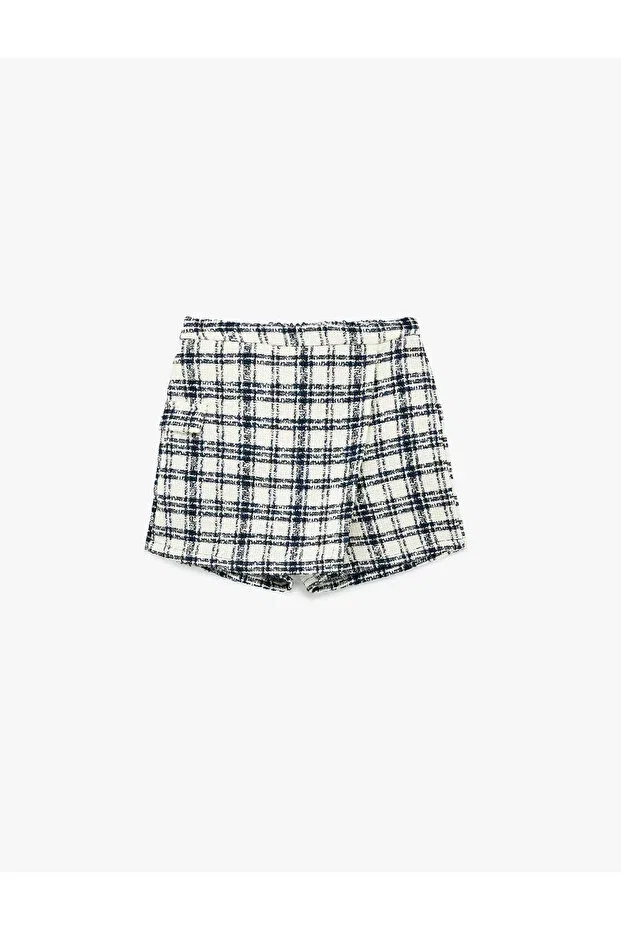 Детские шорты-юбка для девочек плиссированные High waist plaid shorts skirt Koton, Navy Blue Plaid