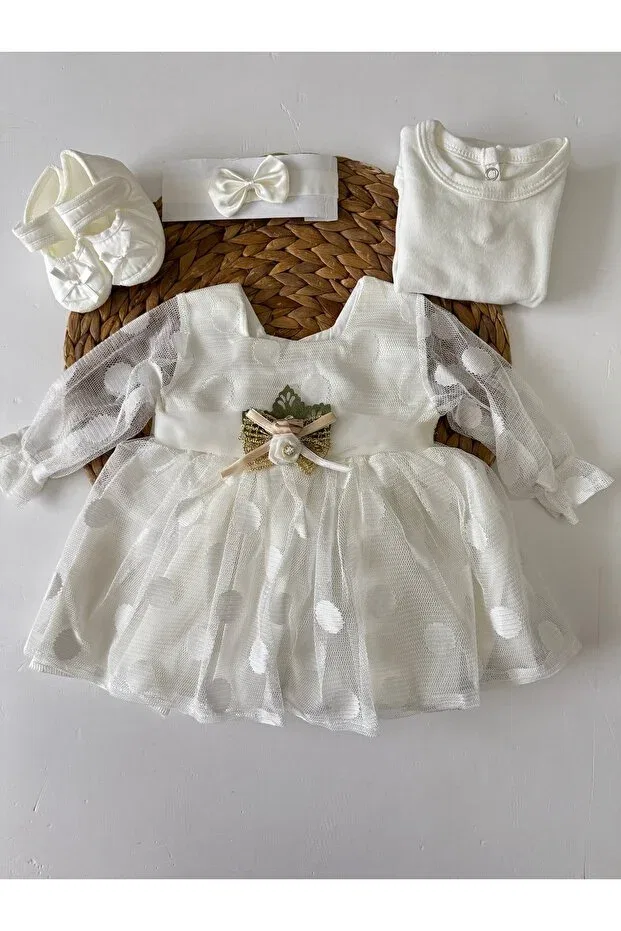 Комплект одежды для новорожденных с кружевом Mawlid Dress Pileki Baby, White