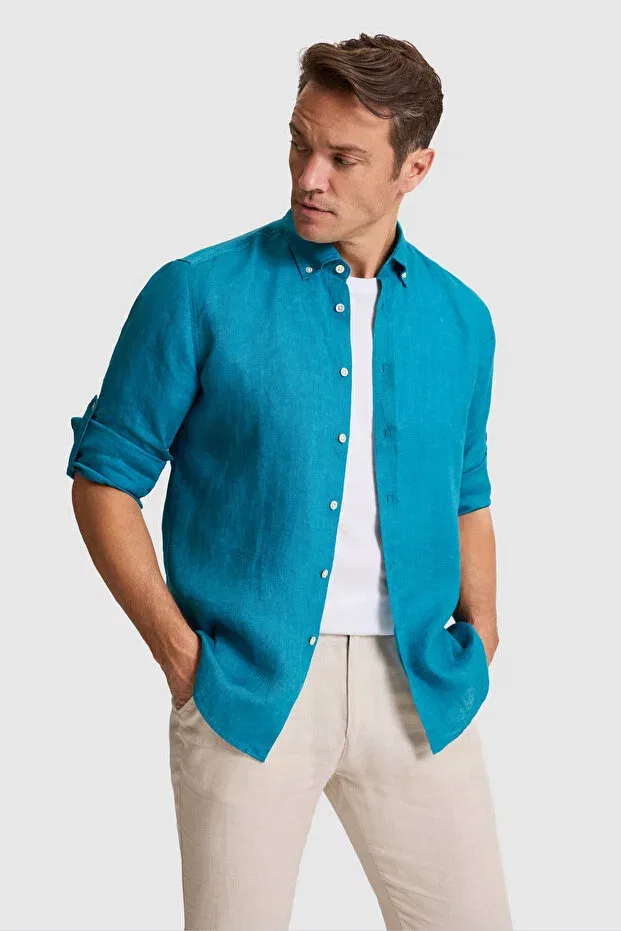 Мужская рубашка с длинным рукавом из льна U.S. Polo Assn., Oil