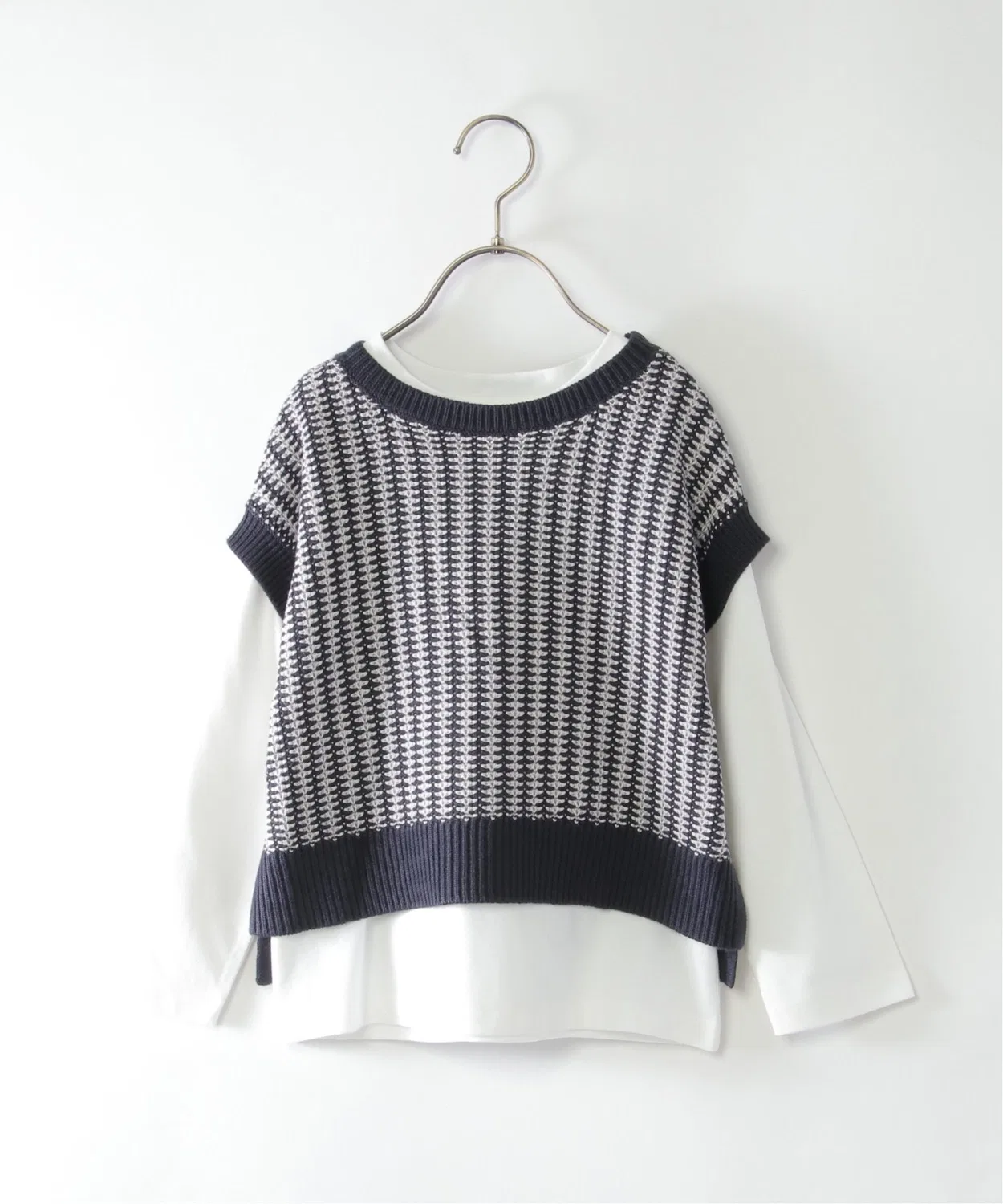 Детский комплект из жаккардового нит-жилета и лонгслива, модель Parent-Child Coordinate, ikka, Navy