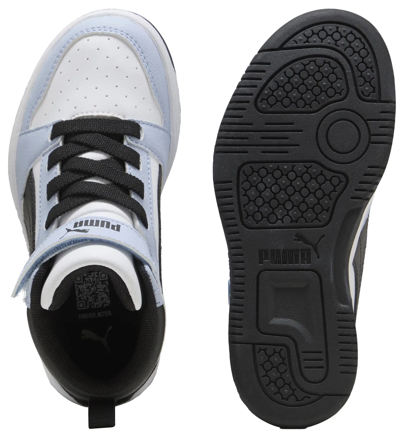 Детские кроссовки для мальчиков баскетбольные PUMA Rebound V6 Mid Ac+ Ps PUMA, Snow White Blue Mountain PUMA Black — фото 2