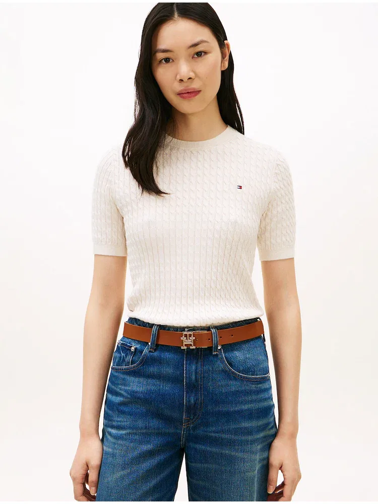 Свитер хлопковый мини-кабель TOMMY HILFIGER, Ivory