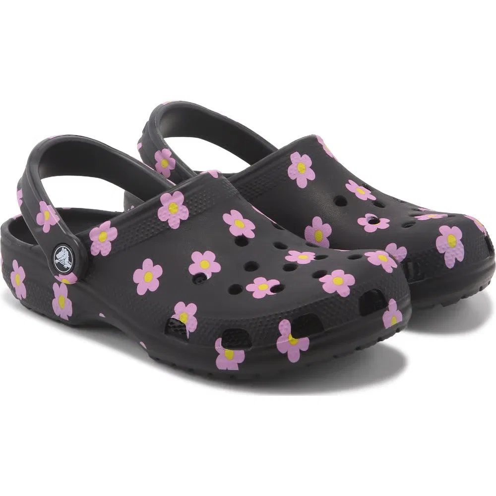 Детские классические сабо с графическим рисунком Crocs, Black Multi Flower