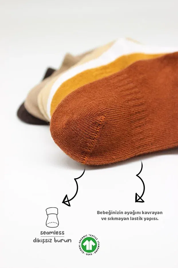 Детские носки хлопковые 6 пар organic cotton baby socks stitch-free combed cotton sneakers girls boys Bistyle, Soil — фото 2
