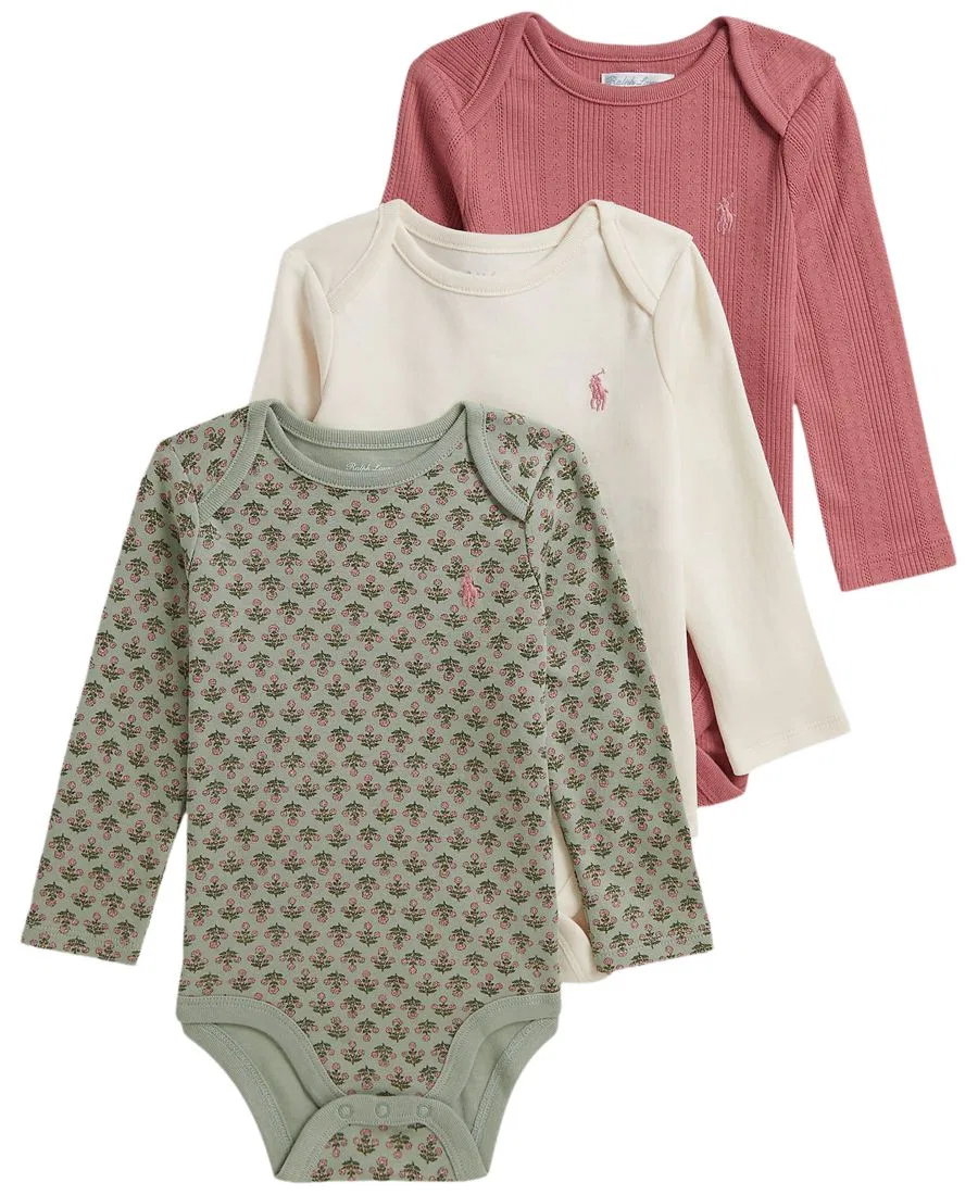 Комплект боди с длинным рукавом, 3 шт., Rosemund Garden Polo Ralph Lauren