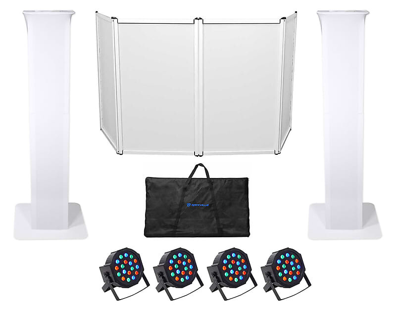 

2) Rockville Totem Moving Head Light Stands+Black+White Scrims+Facade+Lights (2) RTP32W+RFAAW+(4) ROCKPAR50