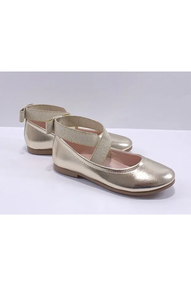 Детские балетки для девочек с круглым носком Cross-Elasticated ballet flats Kidimo, Gold — фото 2