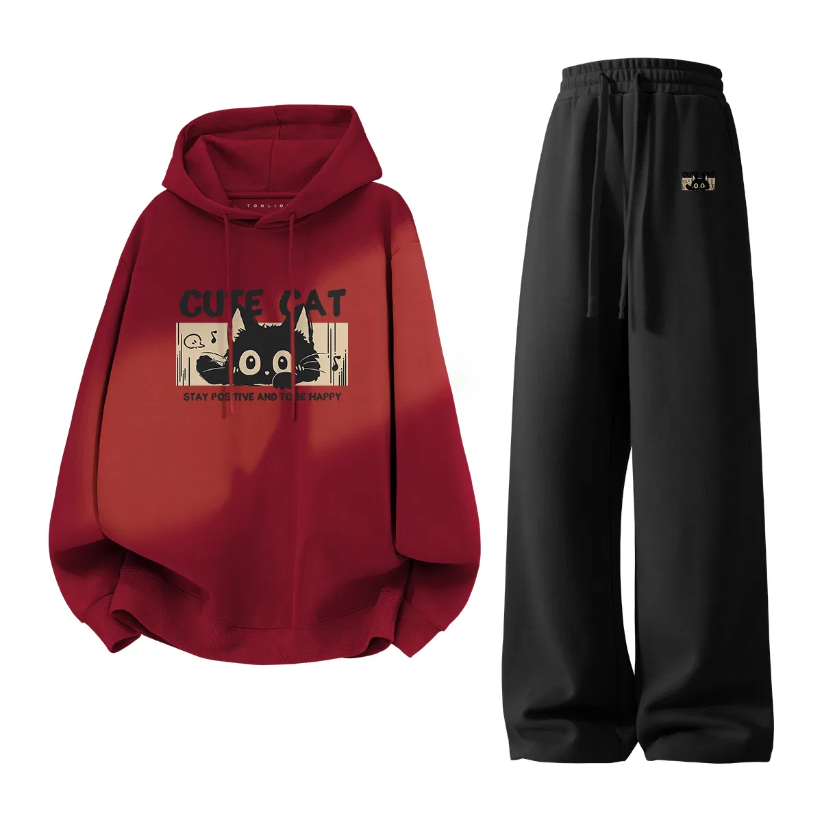 Детский комплект худи и штанов с принтом Tonlion, Burgundy Black