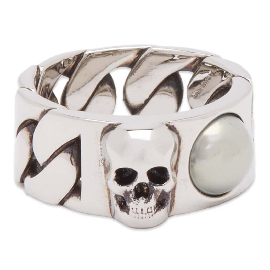 

Кольцо Alexander Mcqueen Skull & Pearl, серебристый