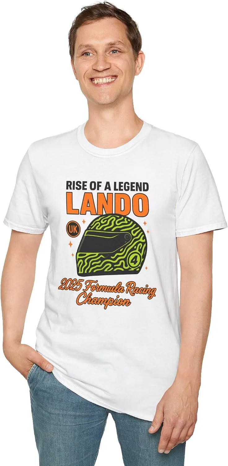 Женская футболка с принтом Salute to Norris, Formula Racing Champion 2025, Retro Lando Helmet Tee, Rise of a Legend, белый — фото 2