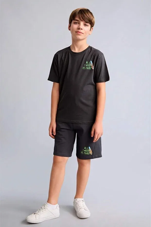 Детские шорты для мальчиков с принтом Oversized palm tree patterned anthracite shorts Defacto, Anthracite-Ar213