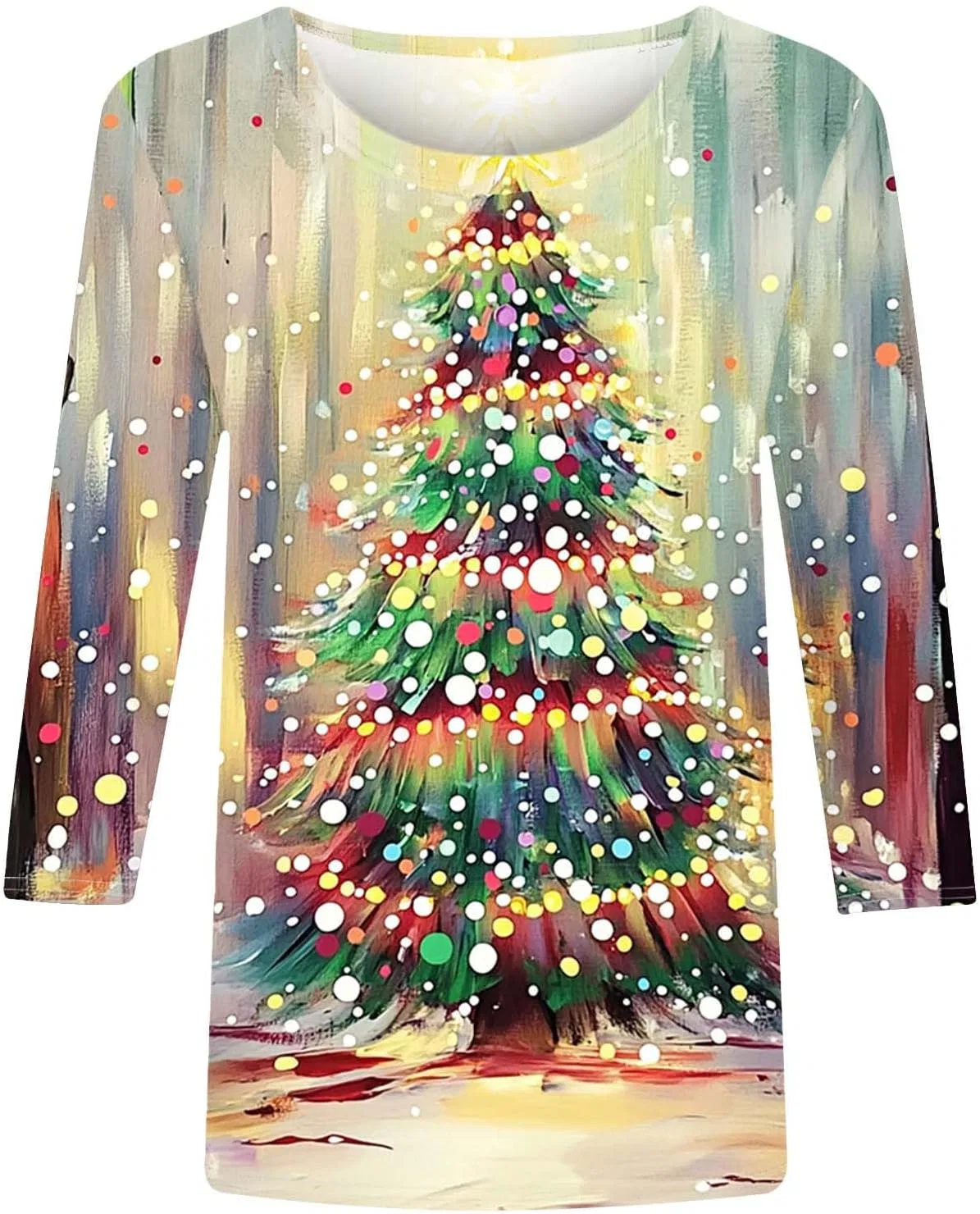 Женская футболка с рождественским принтом Glitter Xmas Tree Snow, Multicolor — фото 4