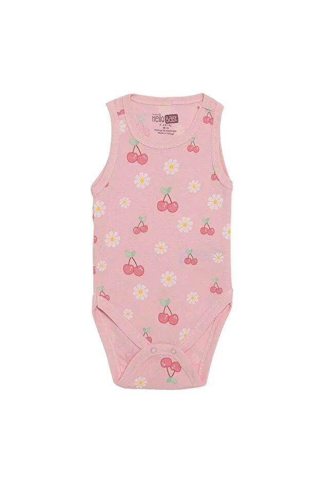 Детское боди для девочек с принтом Hellobaby baby girl body cherry printed snap-crew neck undershirt Ebebek Hello Baby, Pink