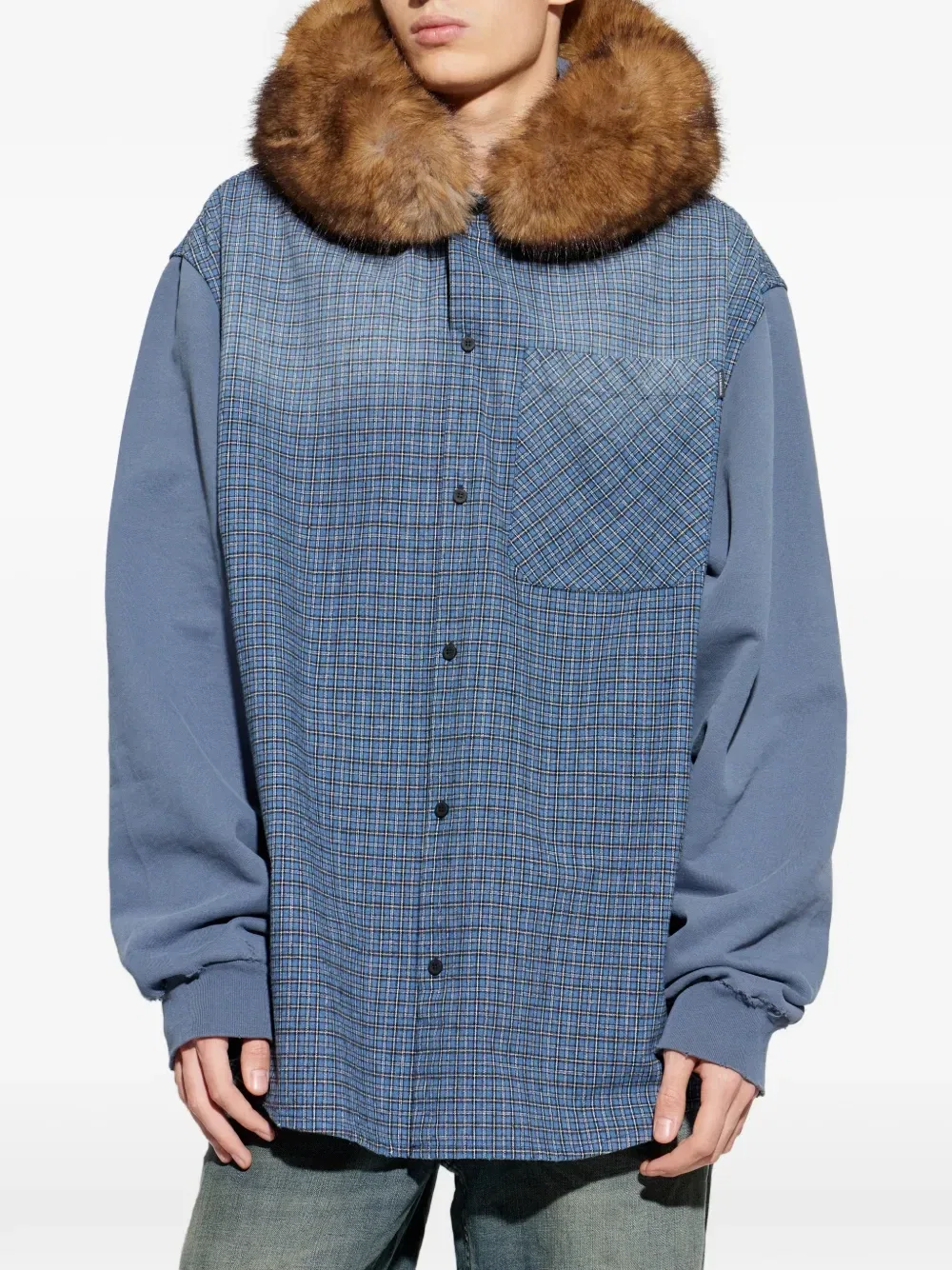 Рубашка в клетку Balenciaga, синий — фото 3