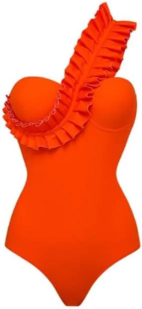 Женский купальник с рюшами на одно плечо, Orange
