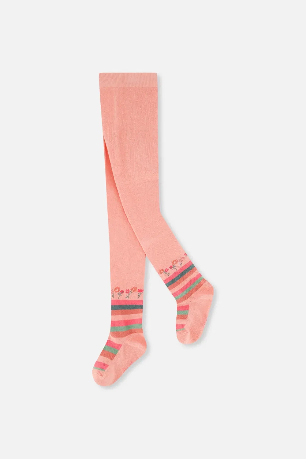 Детские колготки с полосками и цветочным принтом Deux par Deux, Very Pale Pink And Green